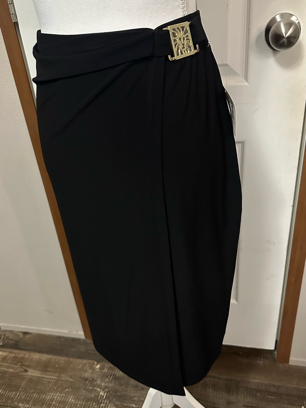 Anne Klein Black Pencil Skirt with Gold Buckle Detail